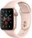 Front. Apple - Geek Squad Certified Refurbished Apple Watch Series 5 (GPS + Cellular) 40mm Gold Aluminum Case with Pink Sand Sport Band - Gold Aluminum.