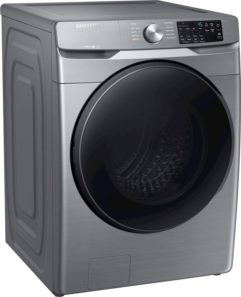 Angle View: Samsung - 4.5 Cu. Ft. 10-Cycle High-Efficiency Front-Loading Washer with Steam - Black stainless steel
