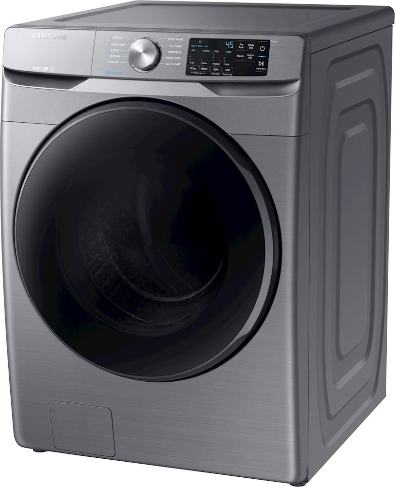 Left View: Samsung - 4.5 Cu. Ft. 10-Cycle High-Efficiency Front-Loading Washer with Steam - Black stainless steel