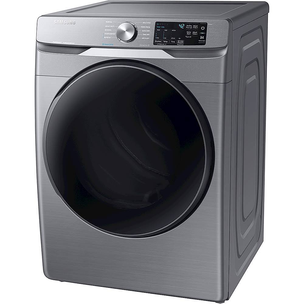 Left View: Samsung - 7.5 Cu. Ft. Stackable Electric Dryer with Steam and Sensor Dry - Platinum