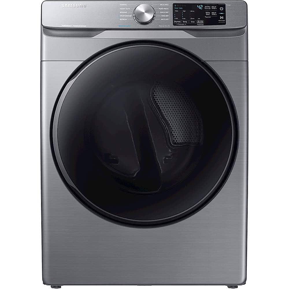 Front. Samsung - 7.5 Cu. Ft. Stackable Gas Dryer with Steam and Sensor Dry - Platinum.