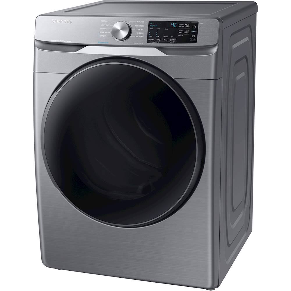Left. Samsung - 7.5 Cu. Ft. Stackable Gas Dryer with Steam and Sensor Dry - Platinum.
