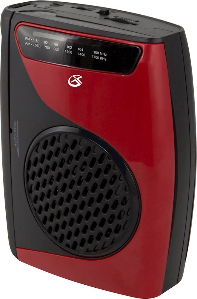 Angle. GPX - Cassette Player with AM/FM Radio - Black/Red.