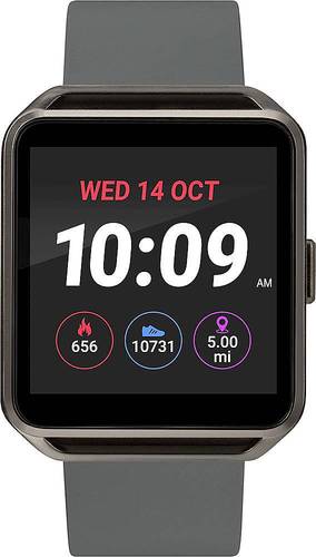 iConnect by Timex - Square Smartwatch 40mm Alloy - Gunmetal with Gray Silicone Strap