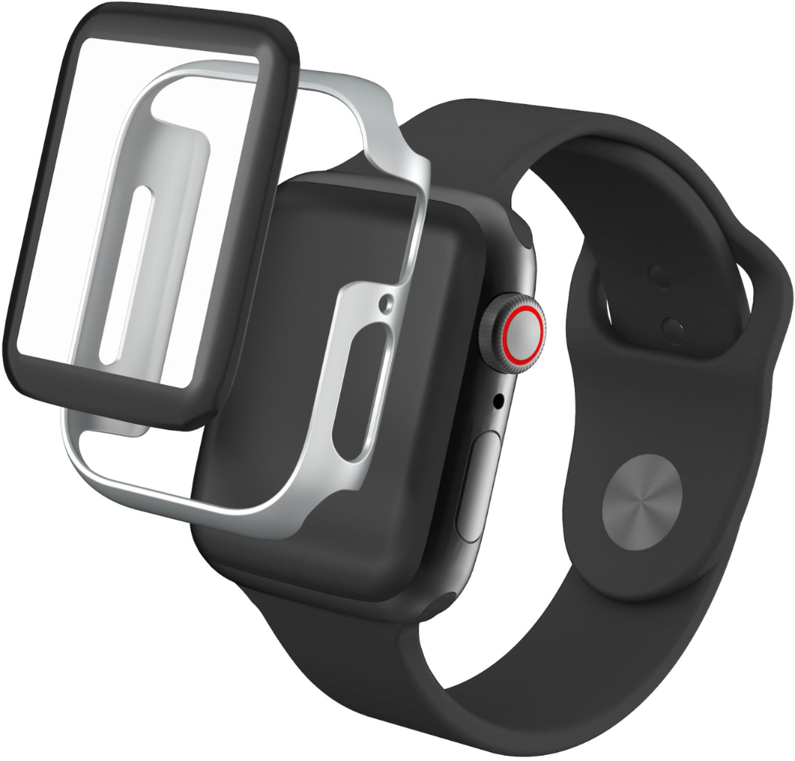 Angle View: ZAGG - InvisibleShield GlassFusion 360 Screen Protector for Apple Watch Series 4, Series 5, SE, Series 6 44mm - Silver