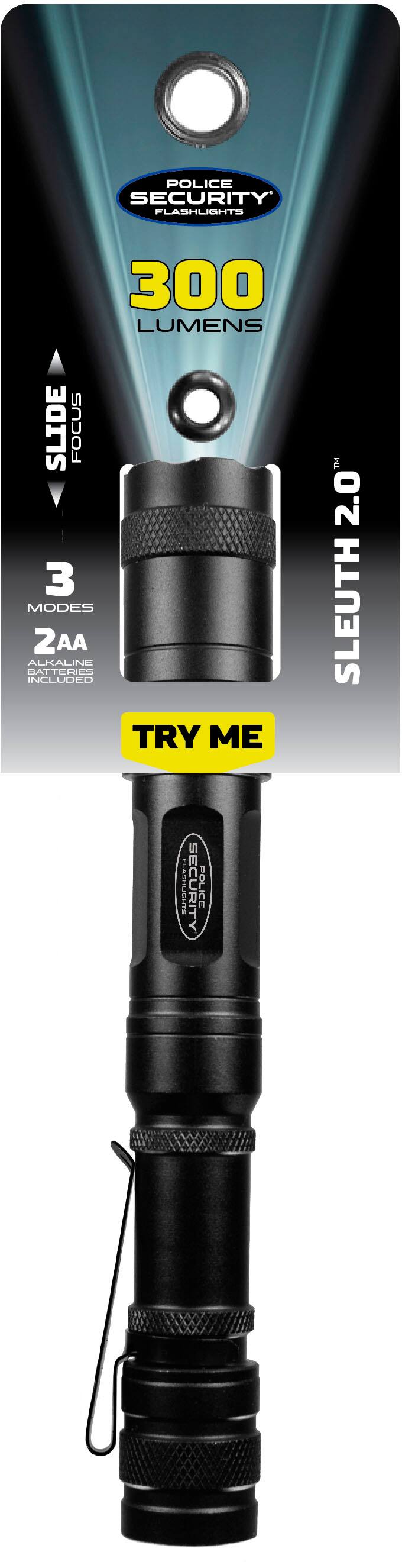 Angle. Police Security - 300 Lumen LED Flashlight - Black.