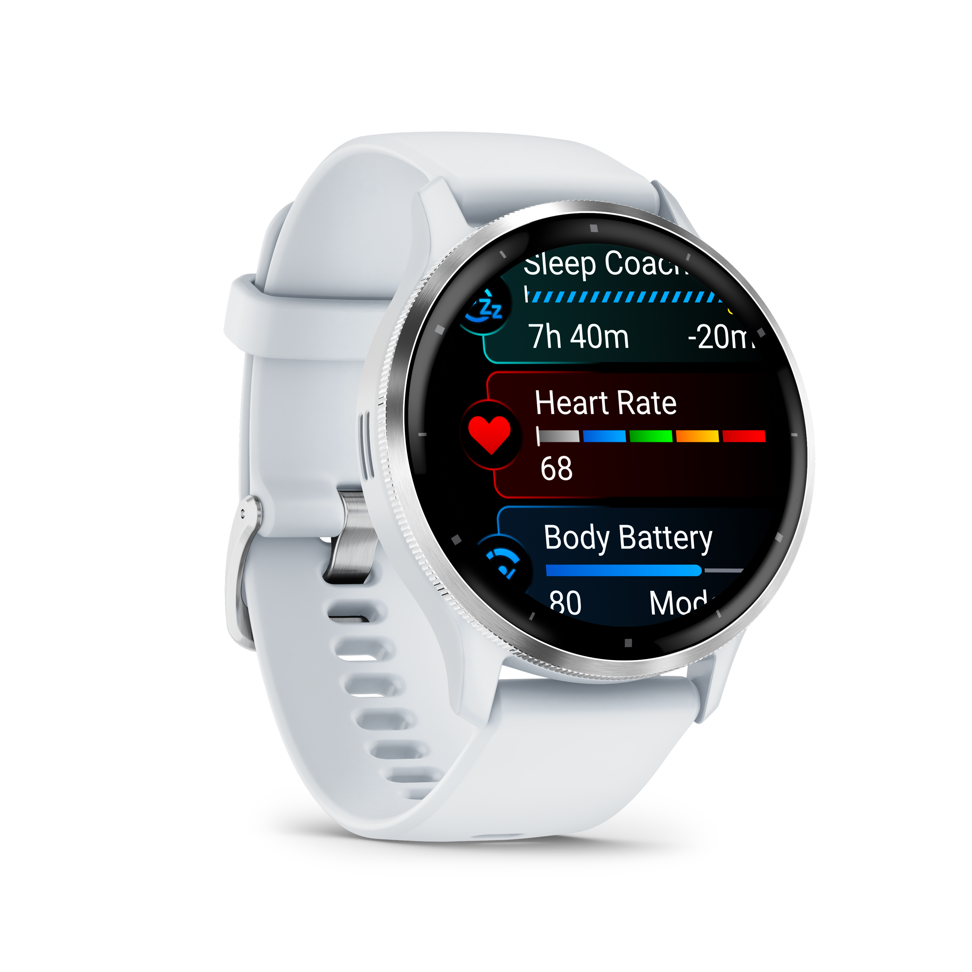 Sleep Coach  
7h 40m  
-20m  
Heart Rate 68  
Body Battery 80  
Mod