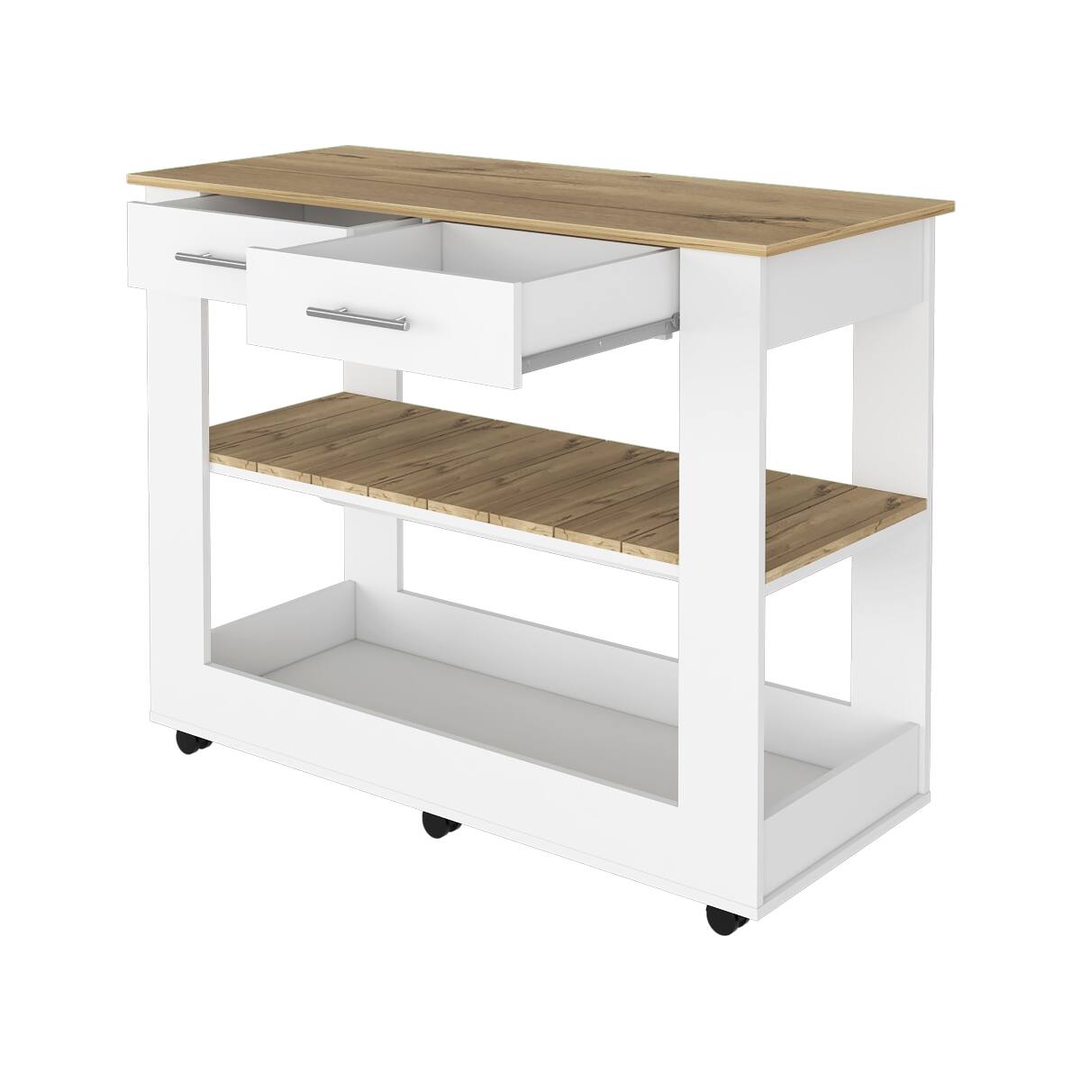 Alt View 3. Loheer - Loheer 46 inch kitchen island Mobile Kitchen Cart with Wheels Contemporary Engineered Wood - Multicolor.