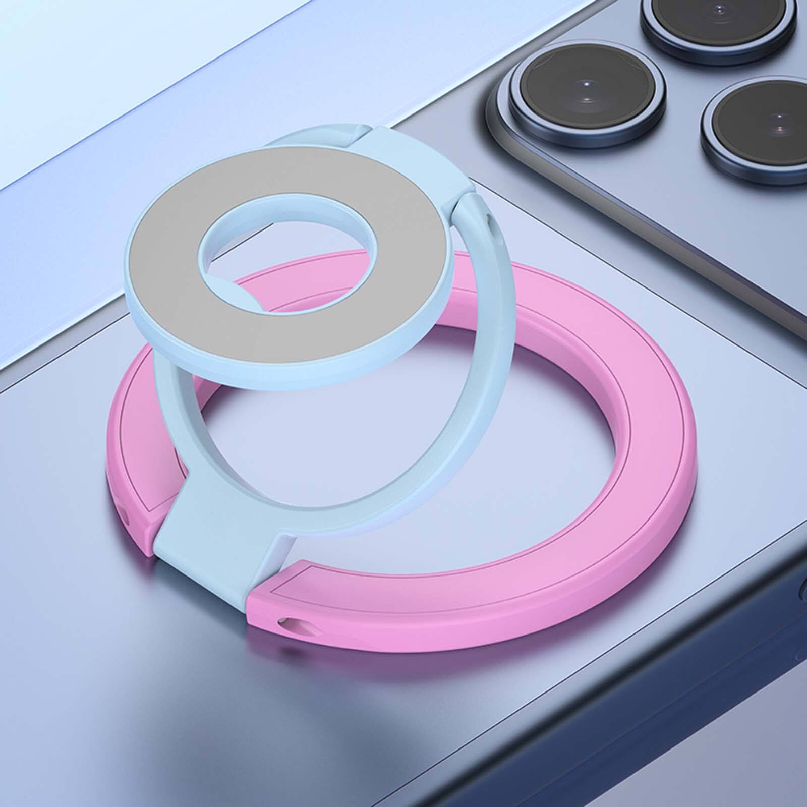 Front. Dteck - Double-sided Mag Safe Magnetic Ring Stand for Apple iPhone 17 Pro Max,Triple Fold Phone Holder 360° Rotating Kickstand - Pink+Blue.