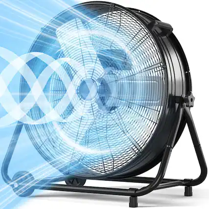 Front. Akoasm - 30 Inch Industrial Drum Fan, 3-Speed High Velocity Floor Fan, 14000 CFM Heavy Duty Air Circulator with Wheels.