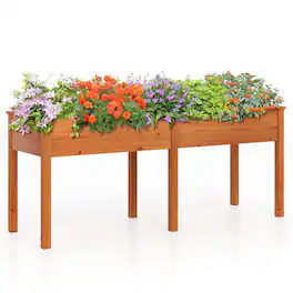 Costway - Outdoor Raised Garden Bed with Legs 73x23x30in Wood Planter Box with Divider Panel - Brown
