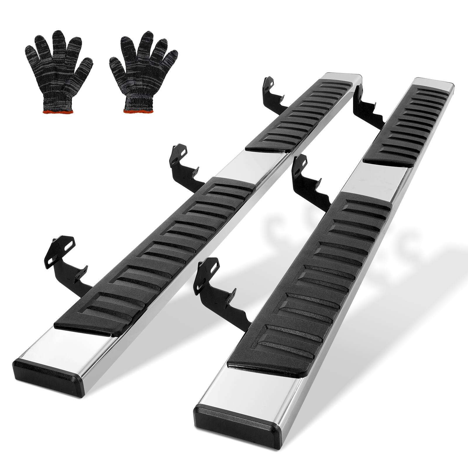 Front. VEVOR - Running Boards, 6" Step Bars Compatible with 2015-2023 Ford F150-Crew Cab/2017-2023 Ford F-250 F-350 Super Duty Crew Cab - Black;Silver.