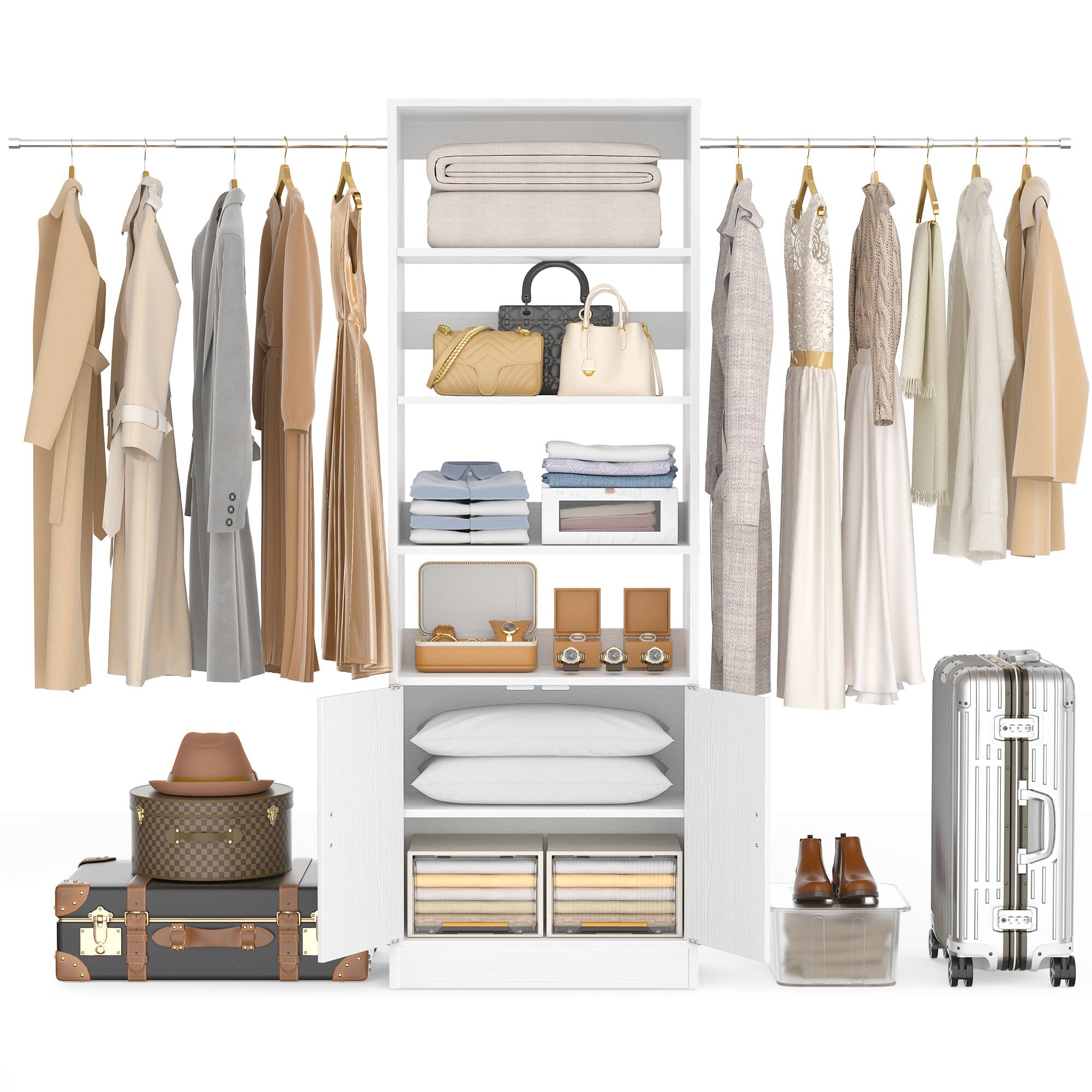Alt View 1. Aheaplus - 8FT Heavy Duty Wall-Mount Closet Organizer System ,Adj Shelves, Hanging Rods & Storage Cabinet - White.