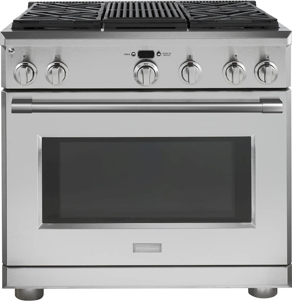 Monogram – 5.75 Cu. Ft. Freestanding Dual Fuel True Convection Range with Self-Cleaning and Grill – Stainless steel