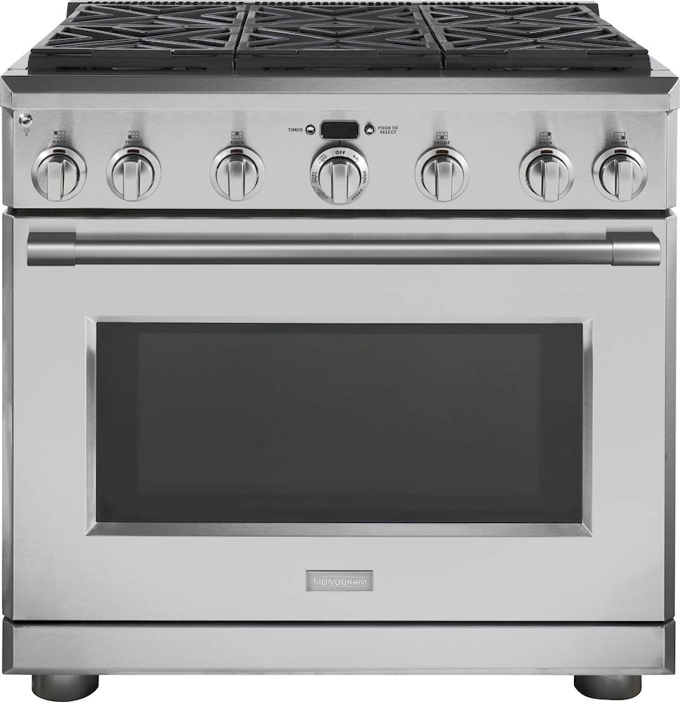 Monogram – 5.75 Cu. Ft. Freestanding Dual Fuel True Convection Range with Self-Cleaning – Stainless steel