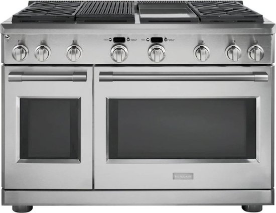 Monogram – Statement Collection 8.25 Cu. Ft. Freestanding Double Oven Dual Fuel Range with Self-Cleaning with Grill and Griddle – Stainless steel
