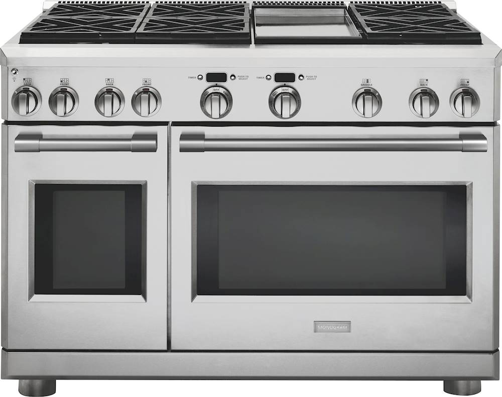 Monogram – 8.25 Cu. Ft. Freestanding Double Oven Dual Fuel True Convection Range with Self-Cleaning and Griddle – Stainless steel