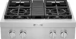 KitchenAid - Commercial-Style 30" Built-In Gas Cooktop with 4 Burners - Stainless Steel