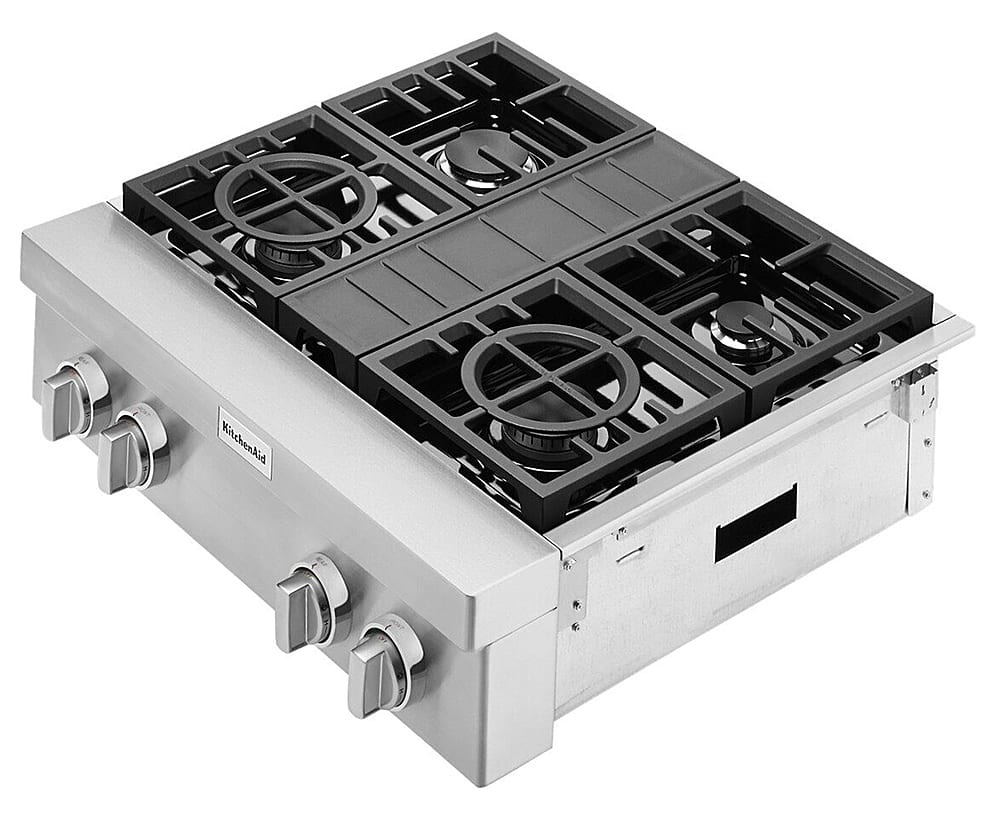 Left. KitchenAid - Commercial-Style 30" Built-In Gas Cooktop with 4 Burners - Stainless steel.