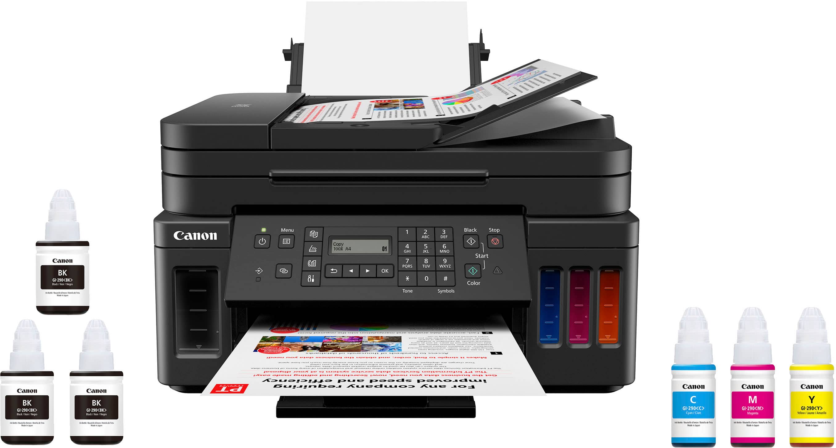 Front. Canon - PIXMA MegaTank G7020 Wireless All-In-One Inkjet Printer with Fax - Black.