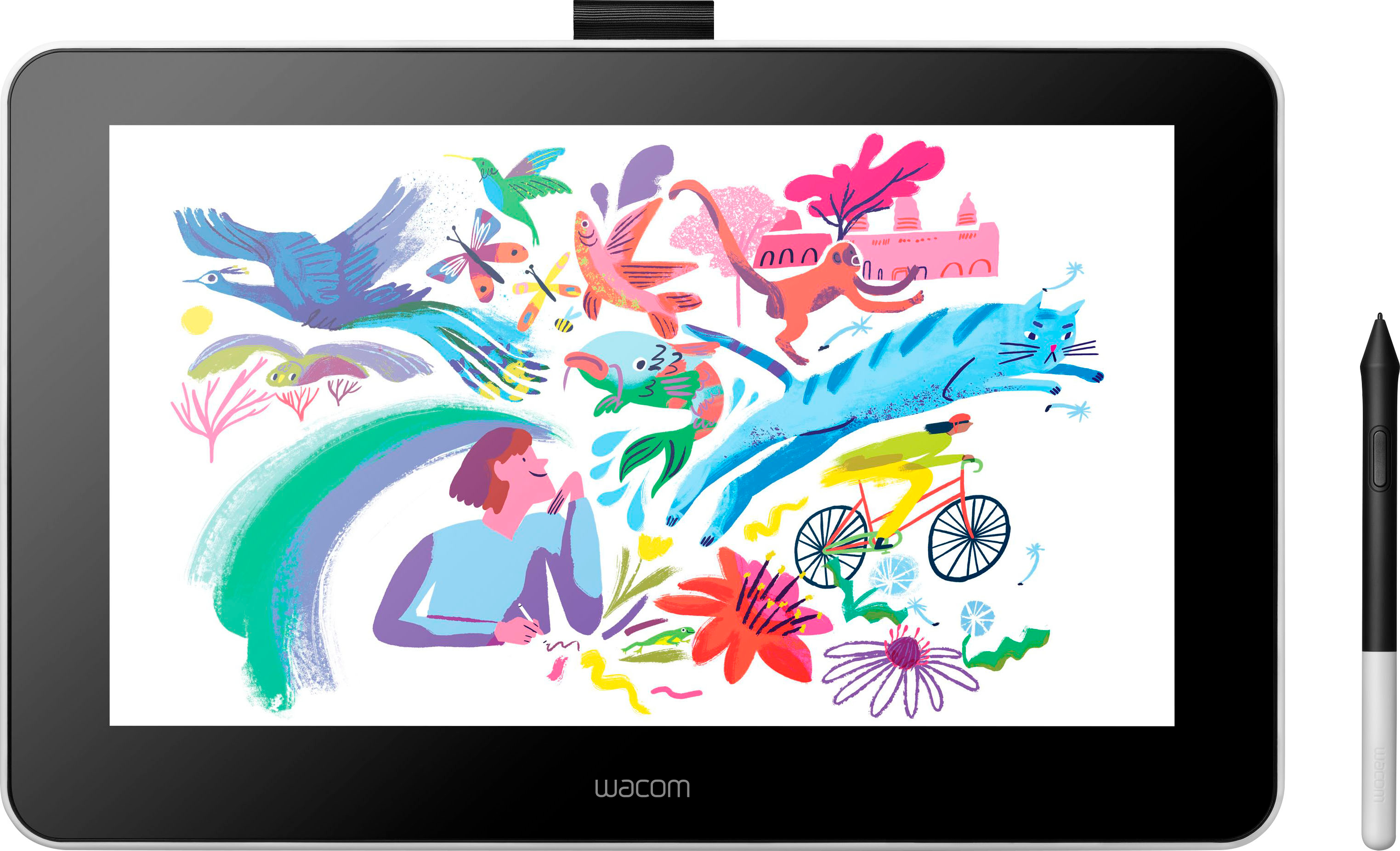 Angle View: Wacom - One - Drawing Tablet with Screen, 13.3" Pen Display for Mac, PC, Chromebook & Android - Flint White