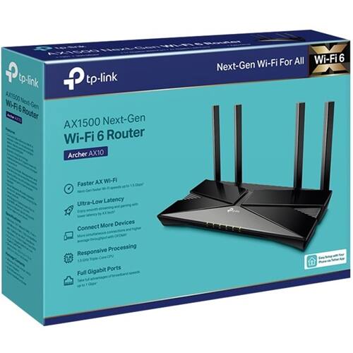 Left. TP-Link - Wireless-AX1500 Dual-Band Wi-Fi 6 Router - Black.