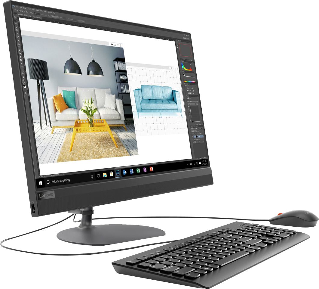 Angle View: Lenovo - Geek Squad Certified Refurbished IdeaCentre 520 23.8" Touch-Screen All-In-One - AMD Ryzen 3 - 8GB Memory - 256GB SSD - Black