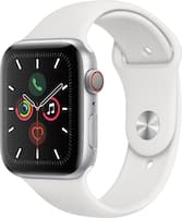 Apple - Geek Squad Certified Refurbished Apple Watch Series 5 (GPS + Cellular) 44mm Silver Aluminum Case with White Sport Band - Silver Aluminum - Front_Zoom