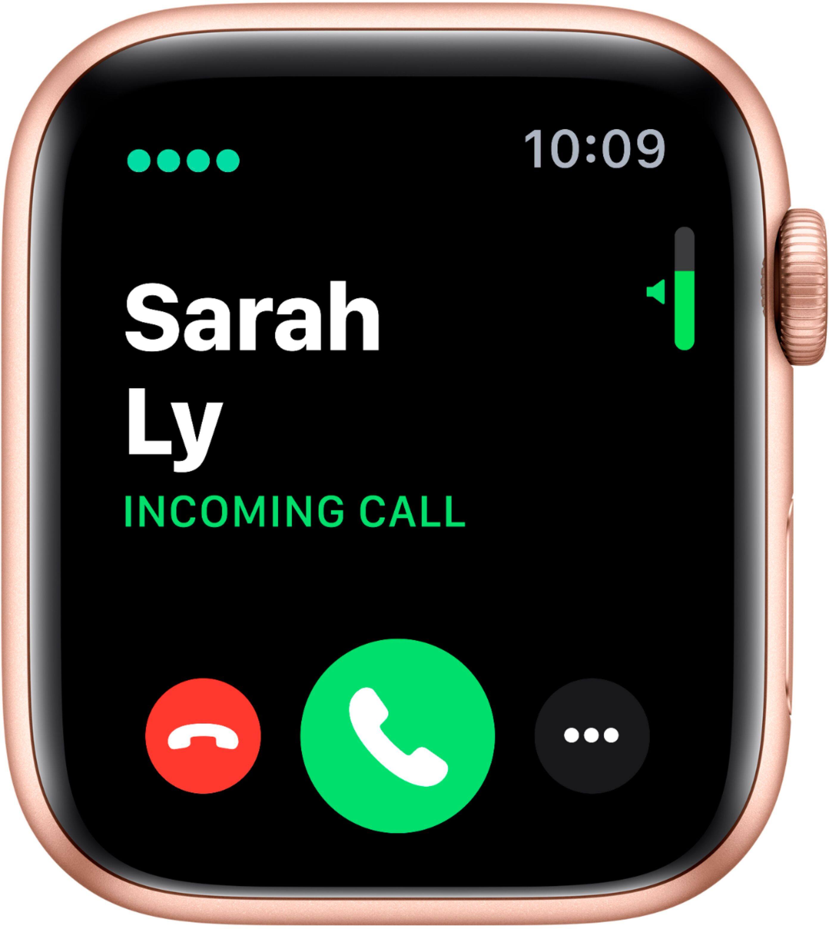 Alt View 12. Apple - Geek Squad Certified Refurbished Apple Watch Series 5 (GPS + Cellular) 44mm Gold Aluminum Case with Pink Sand Sport Band - Gold Aluminum.