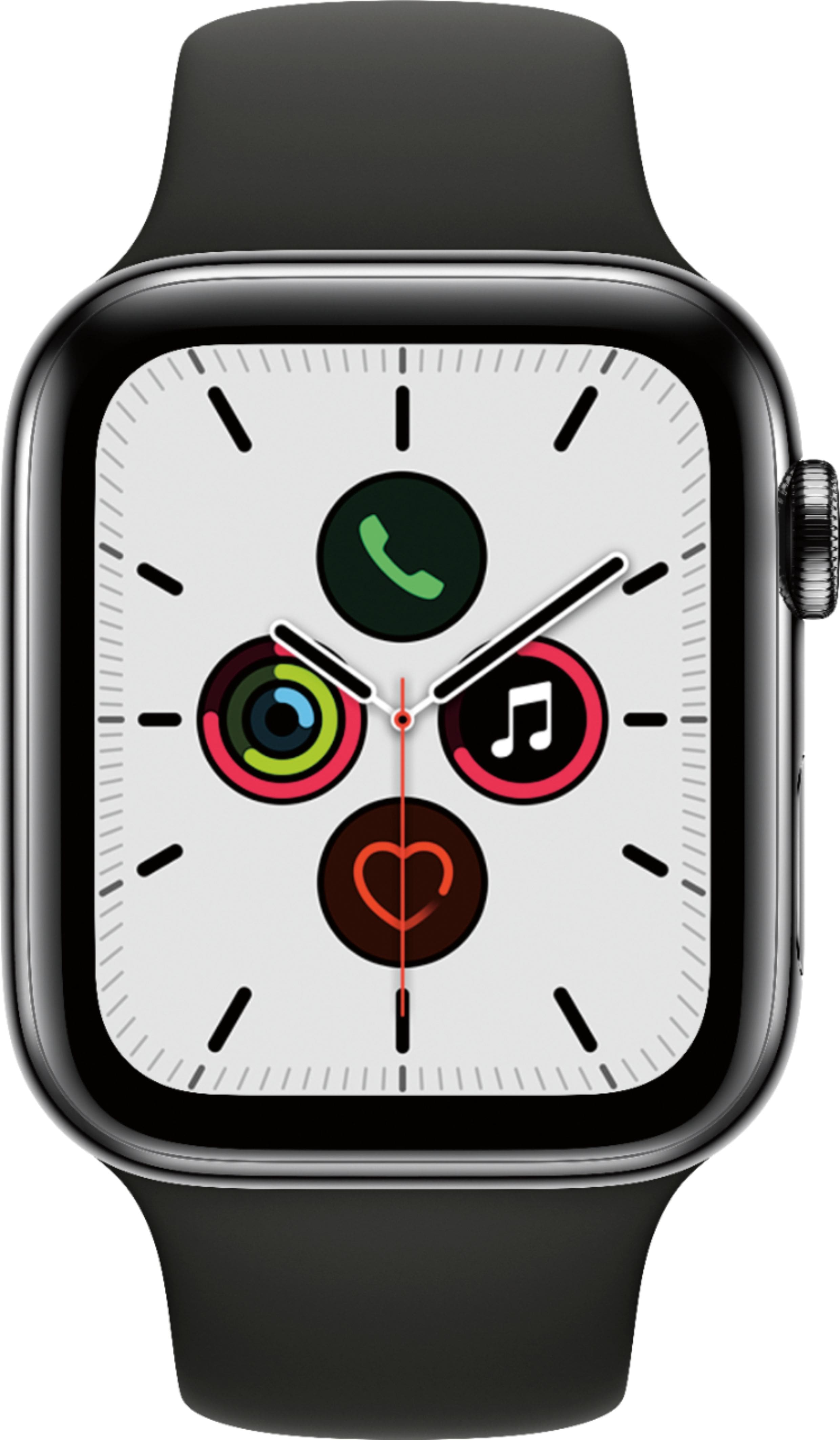 Alt View 11. Apple - Geek Squad Certified Refurbished Apple Watch Series 5 (GPS + Cellular) 44mm Stainless Steel Case with Sport Band - Space Black Stainless Steel.