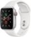 Front. Apple - Geek Squad Certified Refurbished Apple Watch Series 5 (GPS + Cellular) 40mm Silver Aluminum Case with White Sport Band - Silver Aluminum.