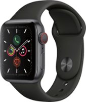 Geek Squad Certified Refurbished Apple Watch Series 5 (GPS + Cellular) 40mm Aluminum Case with Black Sport Band - Space Gray Aluminum - Front_Zoom