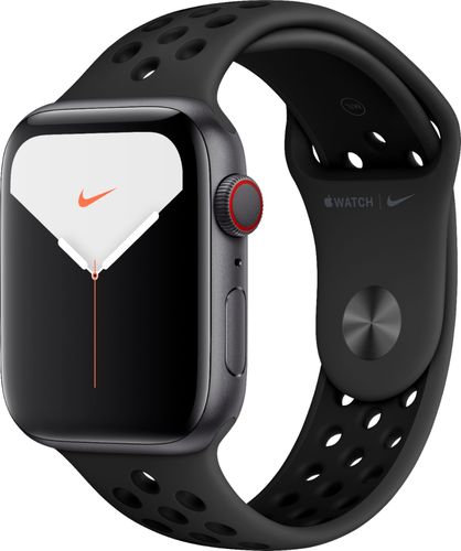Geek Squad Certified Refurbished Apple Watch Nike Series 5 (GPS + Cellular) 44mm Aluminum Case with Nike Sport Band - Space Gray Aluminum