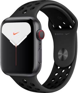 Geek Squad Certified Refurbished Apple Watch Nike Series 5 (GPS + Cellular) 44mm Aluminum Case with Nike Sport Band - Space Gray Aluminum - (2019)