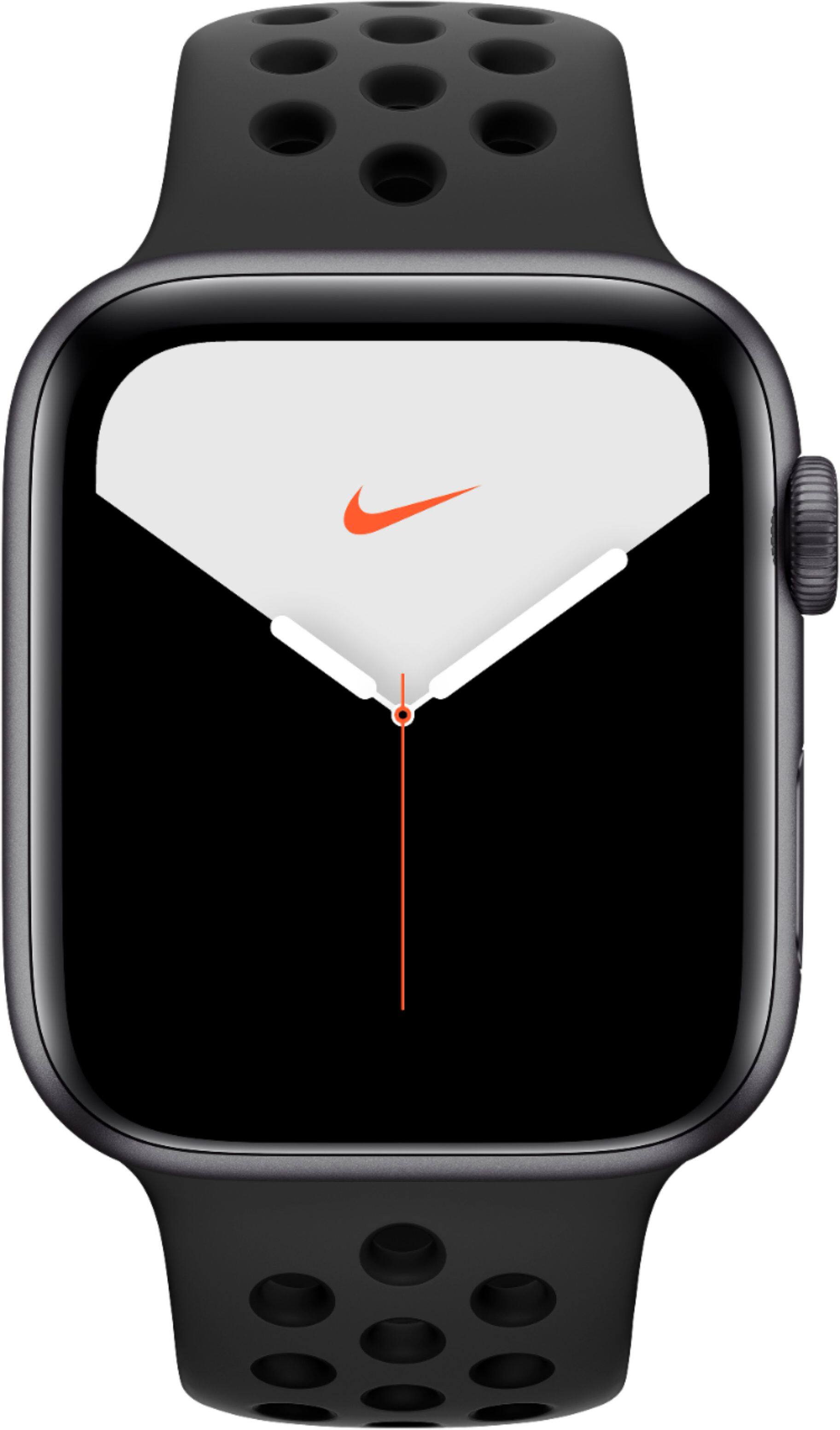 Alt View 11. Apple - Geek Squad Certified Refurbished Apple Watch Nike Series 5 (GPS + Cellular) 44mm Aluminum Case with Nike Sport Band - Space Gray Aluminum.