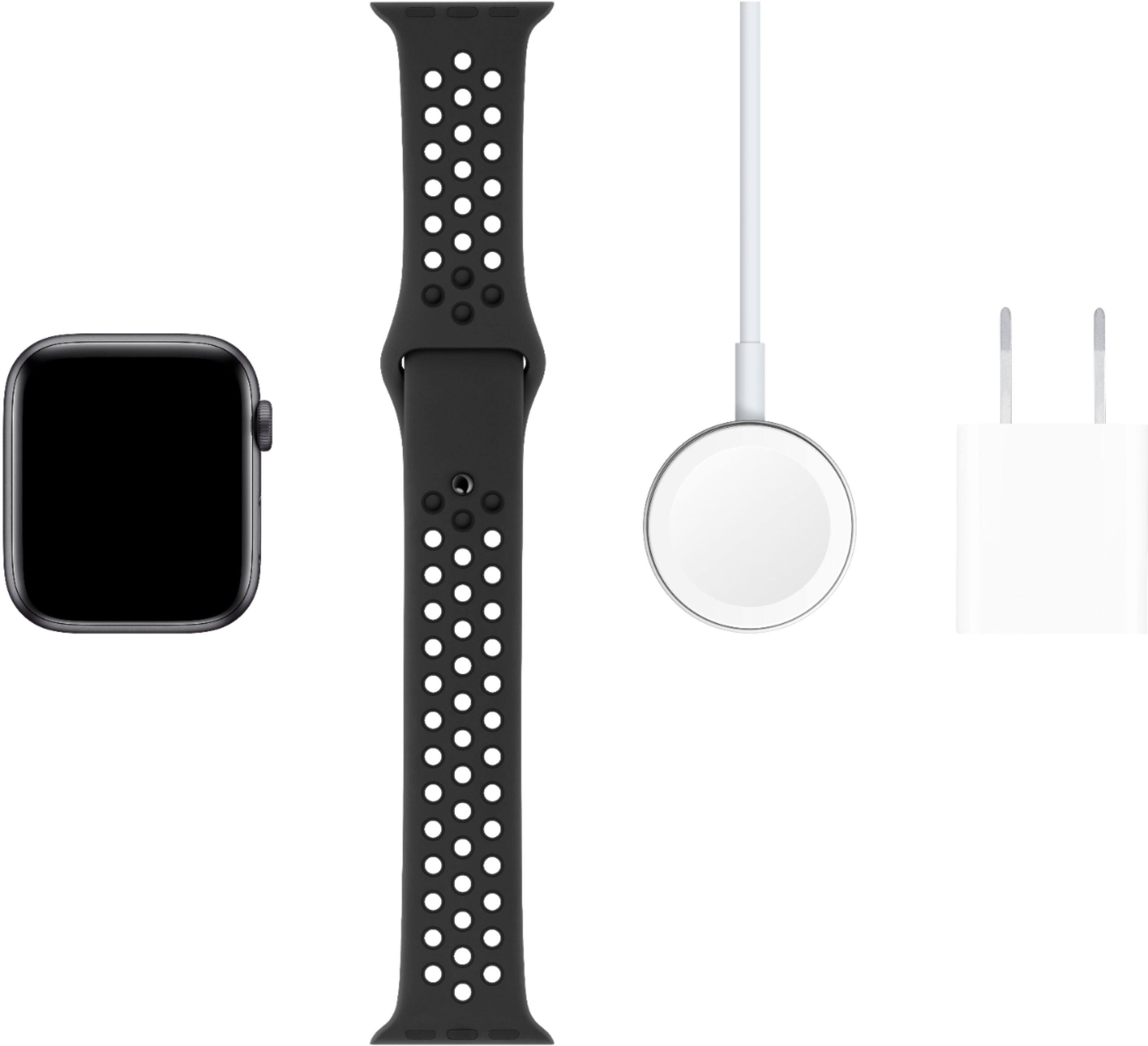 Alt View 15. Apple - Geek Squad Certified Refurbished Apple Watch Nike Series 5 (GPS + Cellular) 44mm Aluminum Case with Nike Sport Band - Space Gray Aluminum.