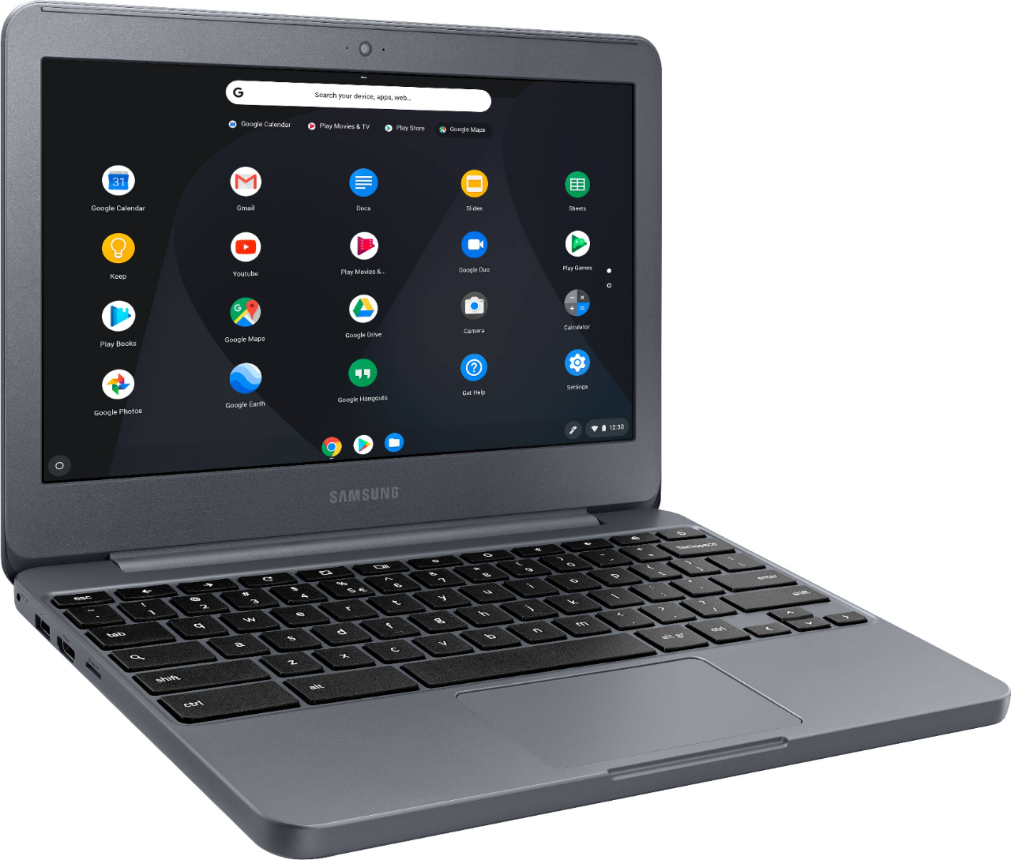 Angle View: Samsung - 11.6" Geek Squad Certified Refurbished Chromebook - Intel Celeron - 4GB Memory - 32GB eMMC Flash Memory - Night Charcoal