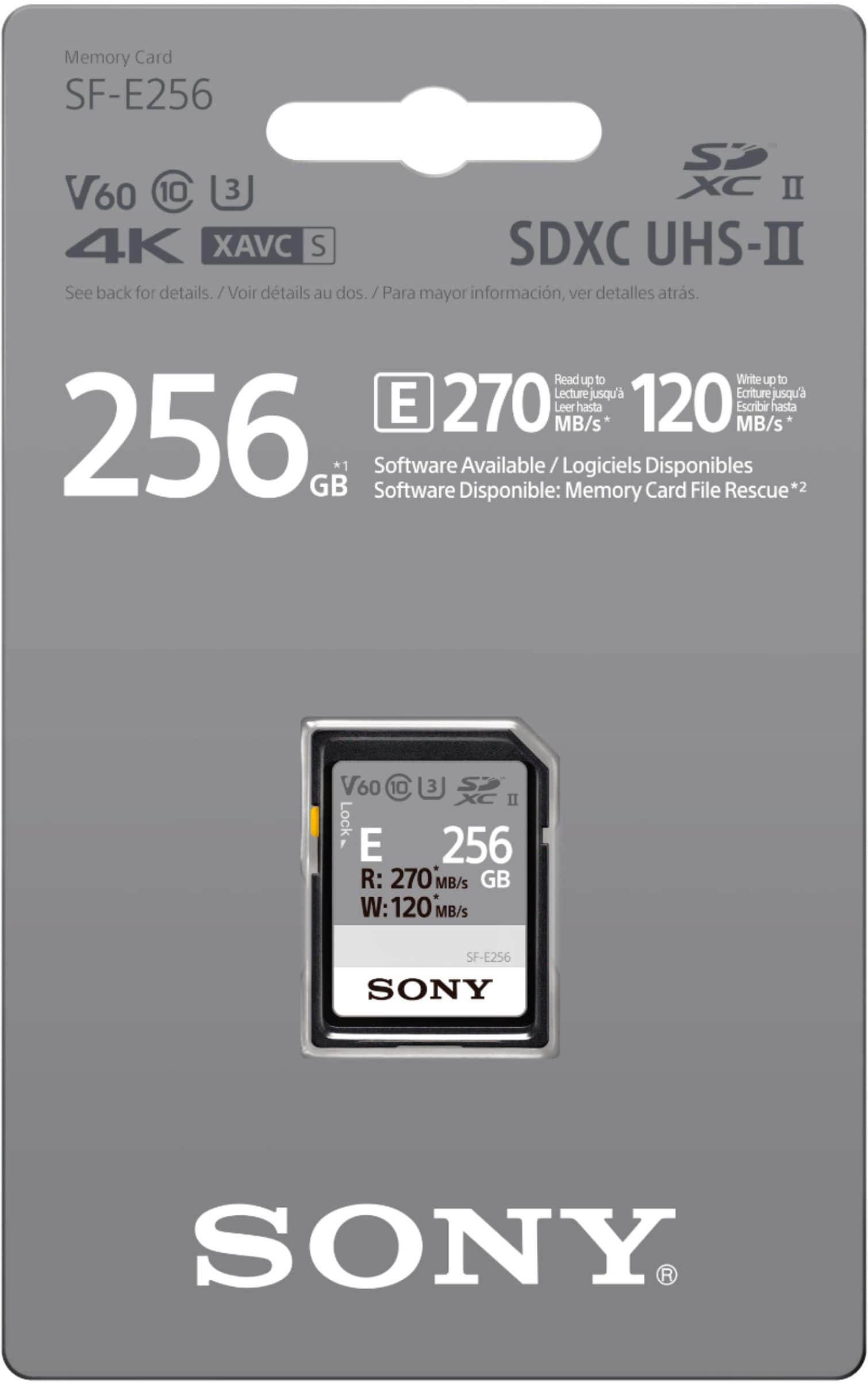 Alt View 11. Sony - SF-E Series 256GB SDXC UHS-II Memory Card - Black.