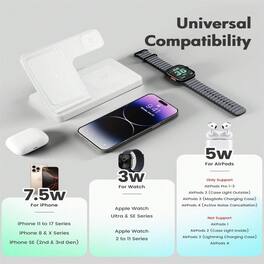 SKRAN - 3-In-1 Wireless Charger Charging Station - 3 In 1 Charger Stand for Apple iPhone, Watch 10 SE Ultra Series, AirPods - White