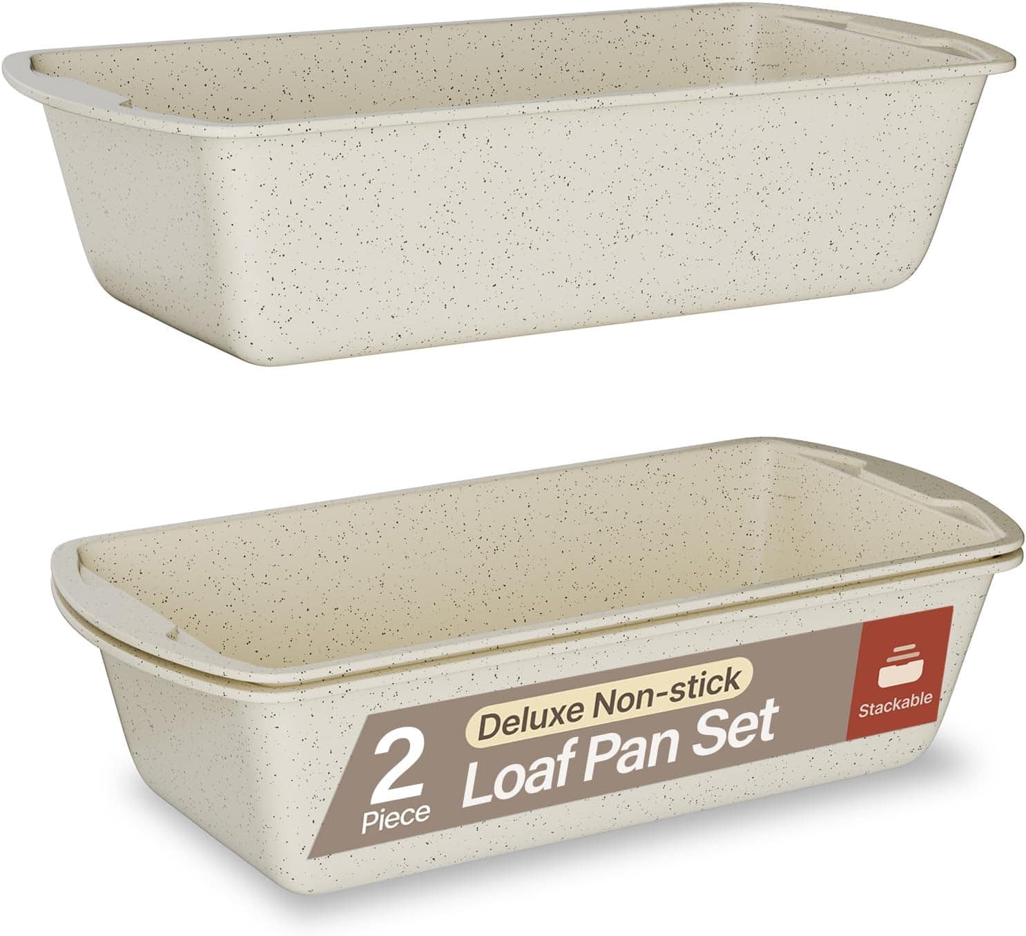 Bakken- Swiss - Nonstick Loaf Pans Set of 2 – 10.2" & 11", Oven Safe to 450°F, PTFE-Free, Dishwasher Safe - White Marble