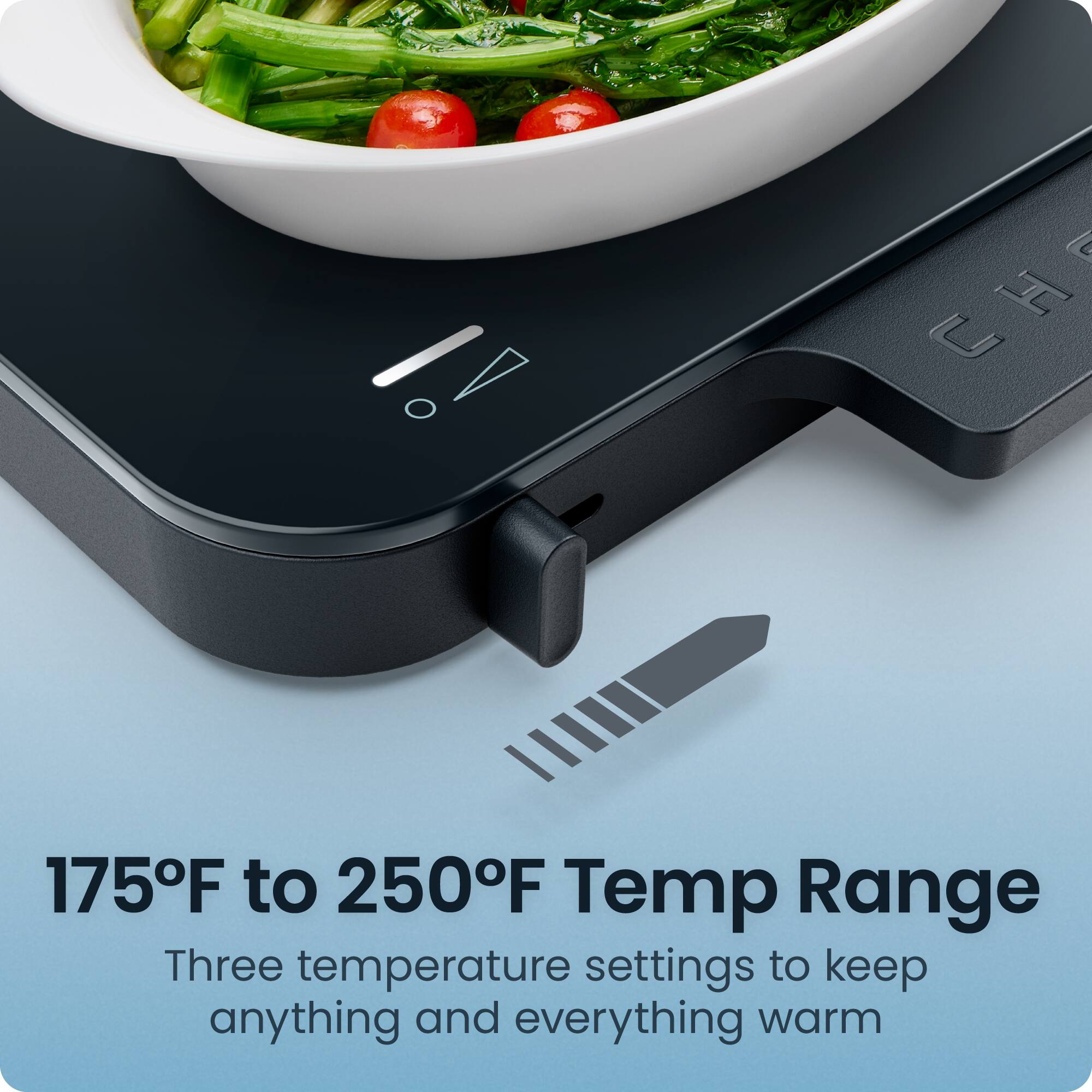 175°F to 250°F Temp Range  
Three temperature settings to keep anything and everything warm