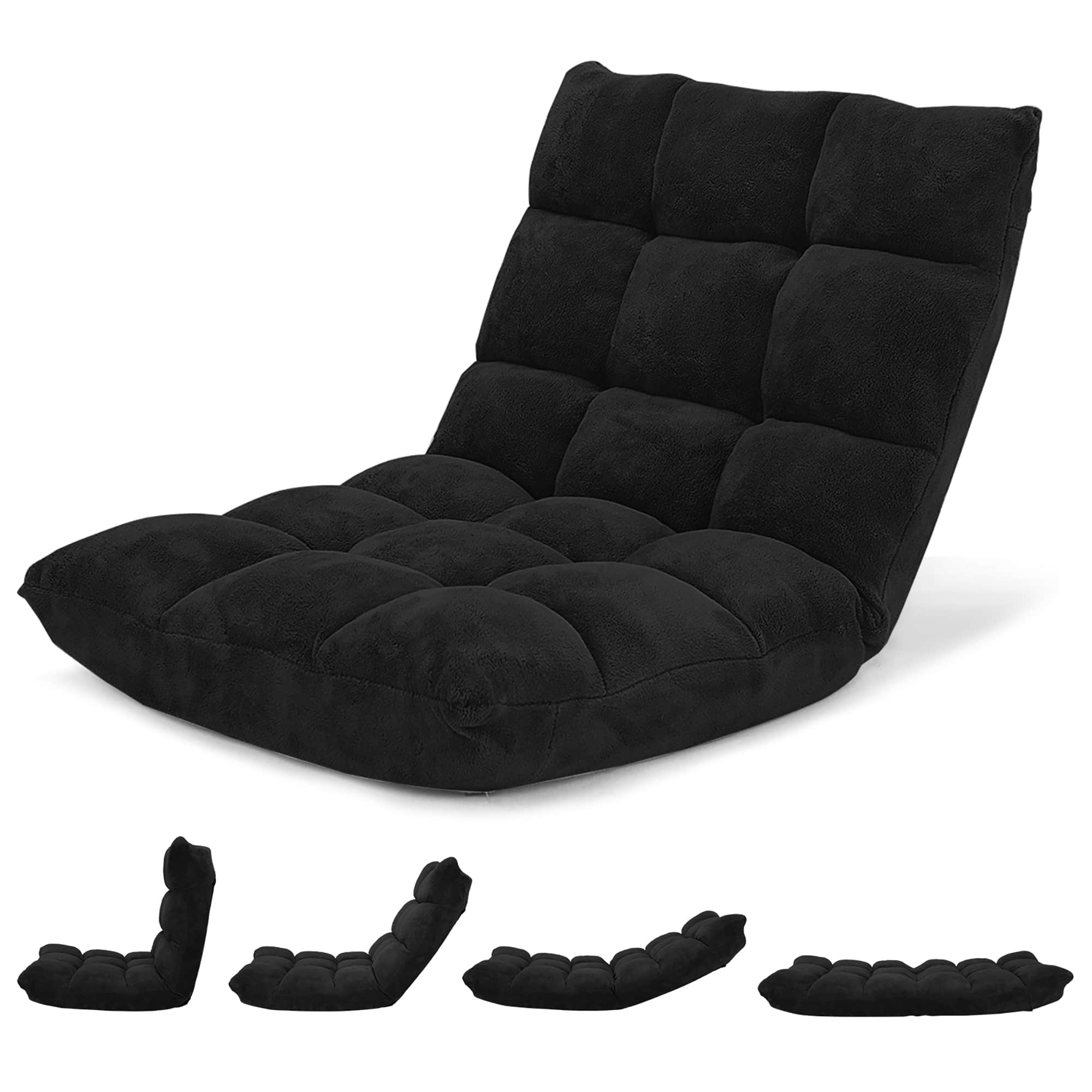 Costway - Adjustable 14-Position Floor Chair Folding Lazy Gaming Sofa Chair Cushioned-Black - Black price history on PriceWatchPro