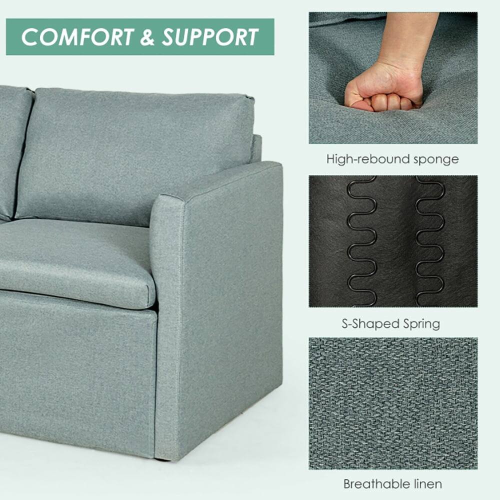 COMFORT & SUPPORT

- High-rebound sponge
- S-Shaped Spring
- Breathable linen