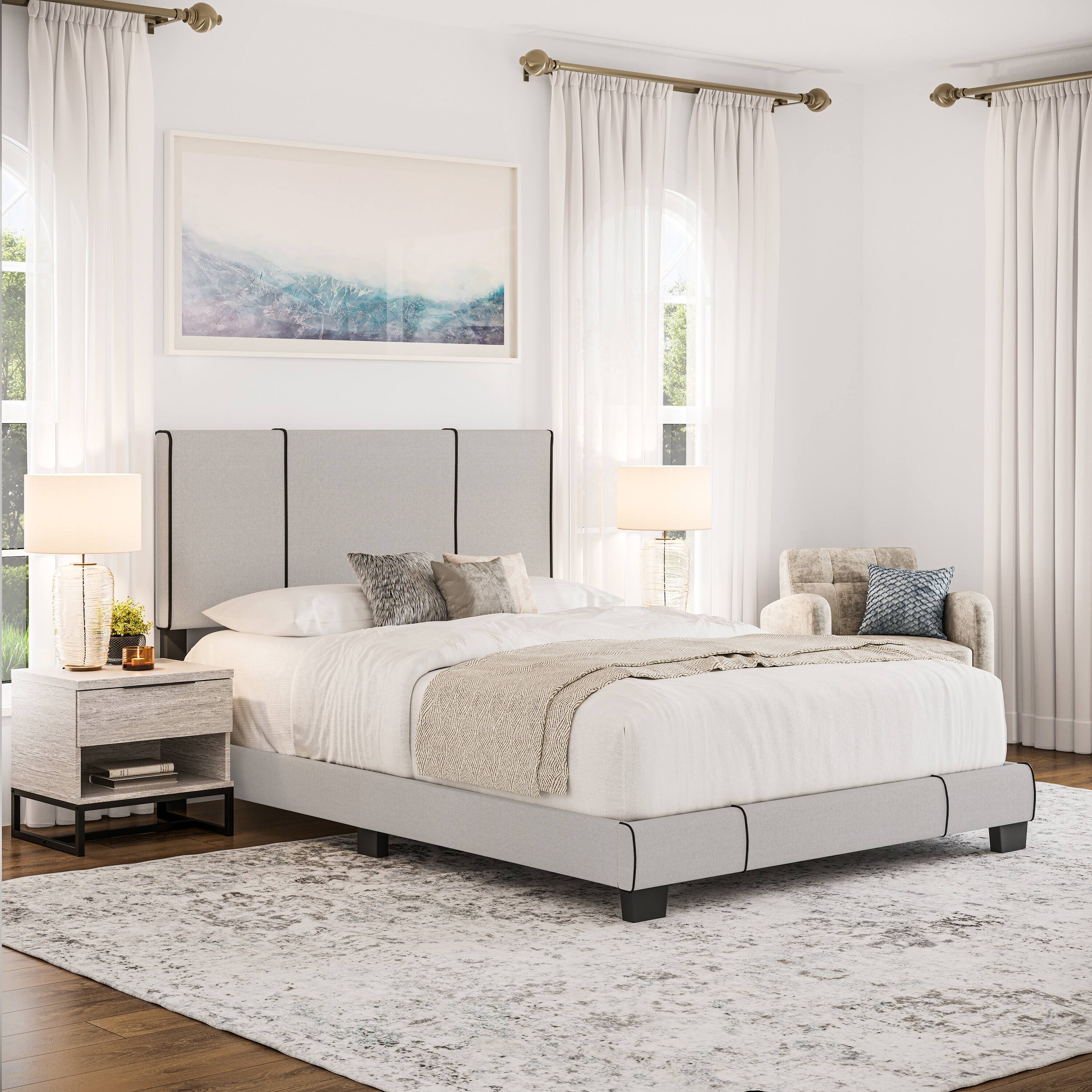 Alt View 4. Boyd Sleep - Lucena Upholstered Bed Frame, 4 Slat Wood Support System, Box Spring Required, Twin - White.