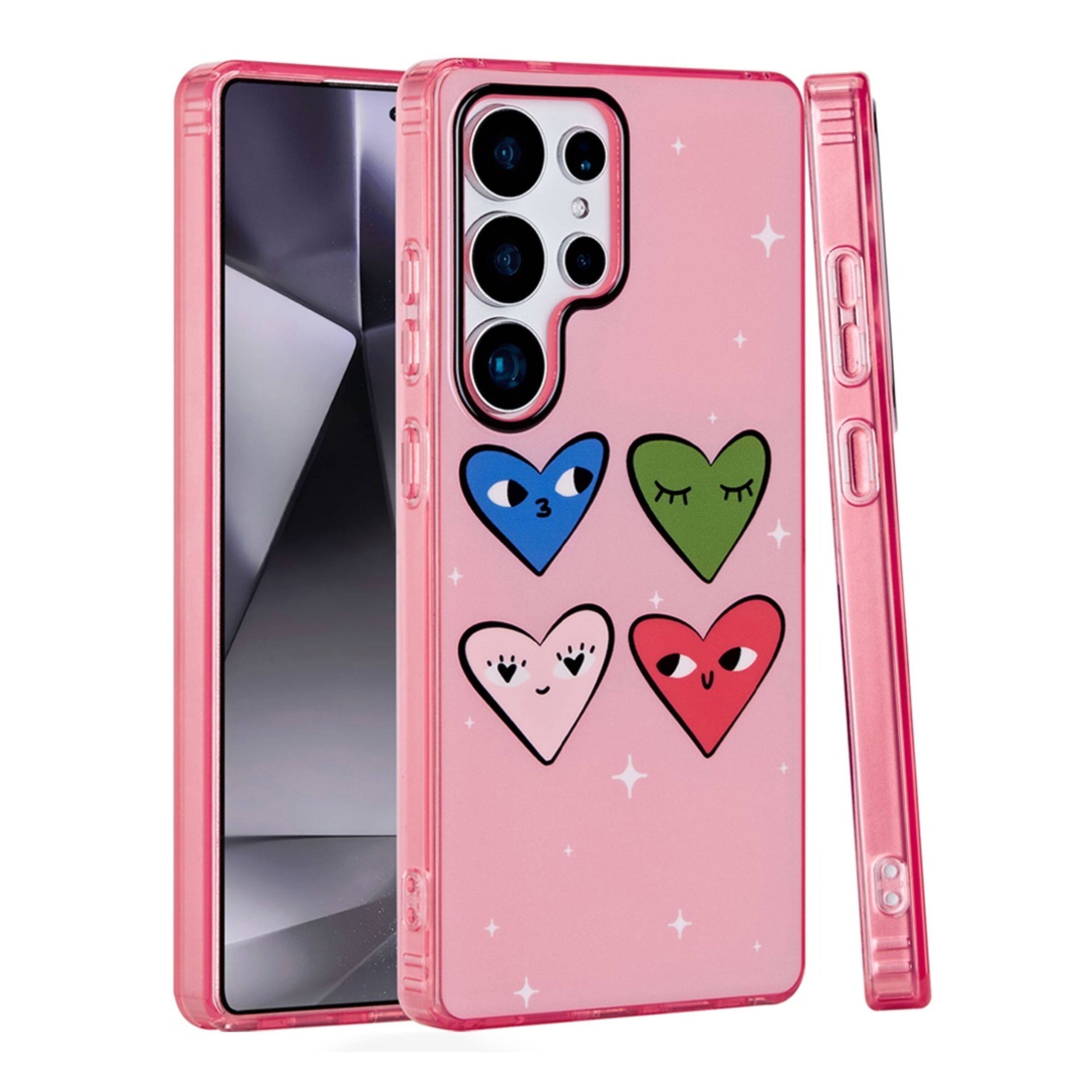 Angle. Kitcheniva - Dual Layer In Mold No Fade Design TPU Phone Case For Samsung Galaxy S24 Ultra Cute Hearts - Pink.