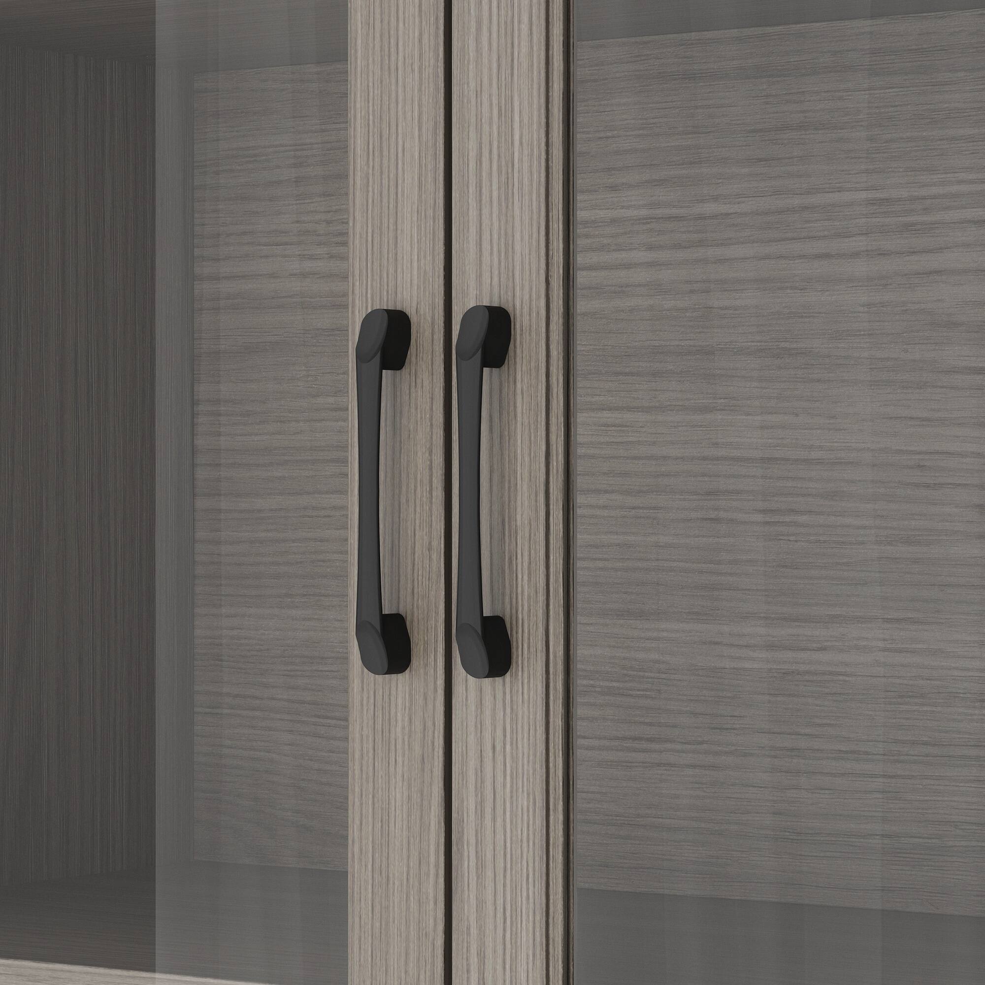 Alt View 2. FUFU & GAGA - Modern Grey Curio Cabinet with Glass Doors & Drawers, Dining Room Sideboard for Wine Glasses Storage, Anti-Tip - Gray.