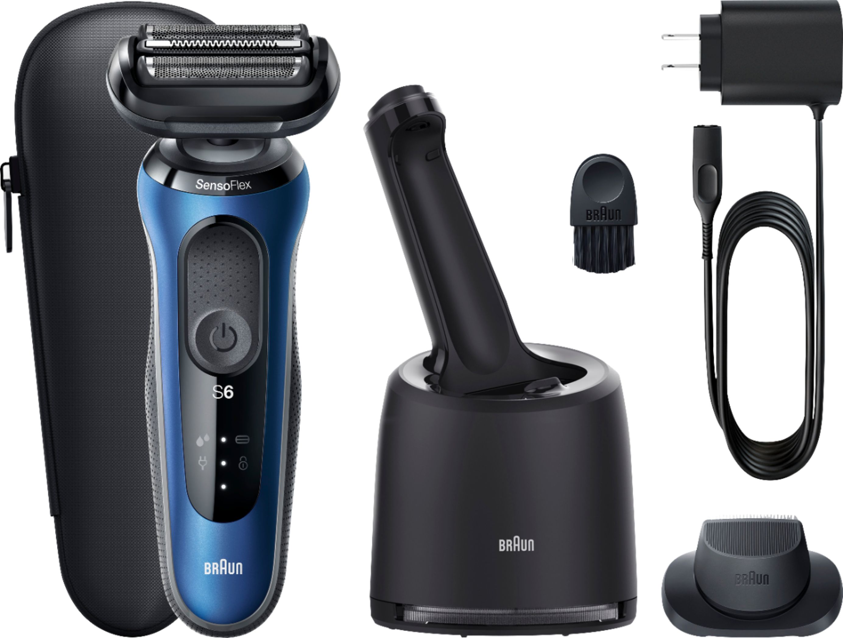 Angle View: Braun - Series 6 Clean Center Wet/Dry Electric Shaver - Blue