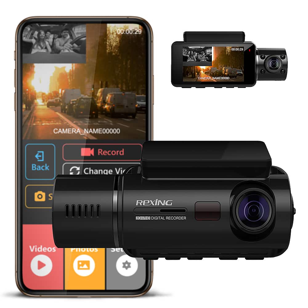 Rexing - V3 Basic Front and Cabin Dash Cam with Wi-Fi - Black - Front_Zoom