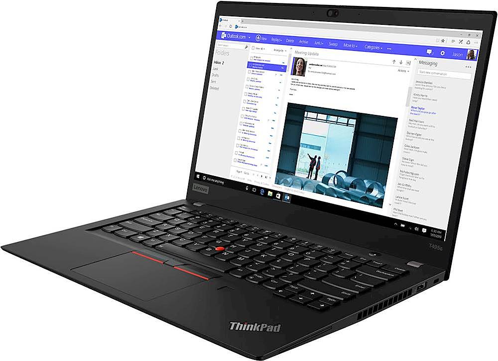 Left View: Lenovo - ThinkPad T495s 14" Touch-Screen Laptop - AMD Ryzen 7 PRO - 16GB Memory - 512GB Solid State Drive - Black