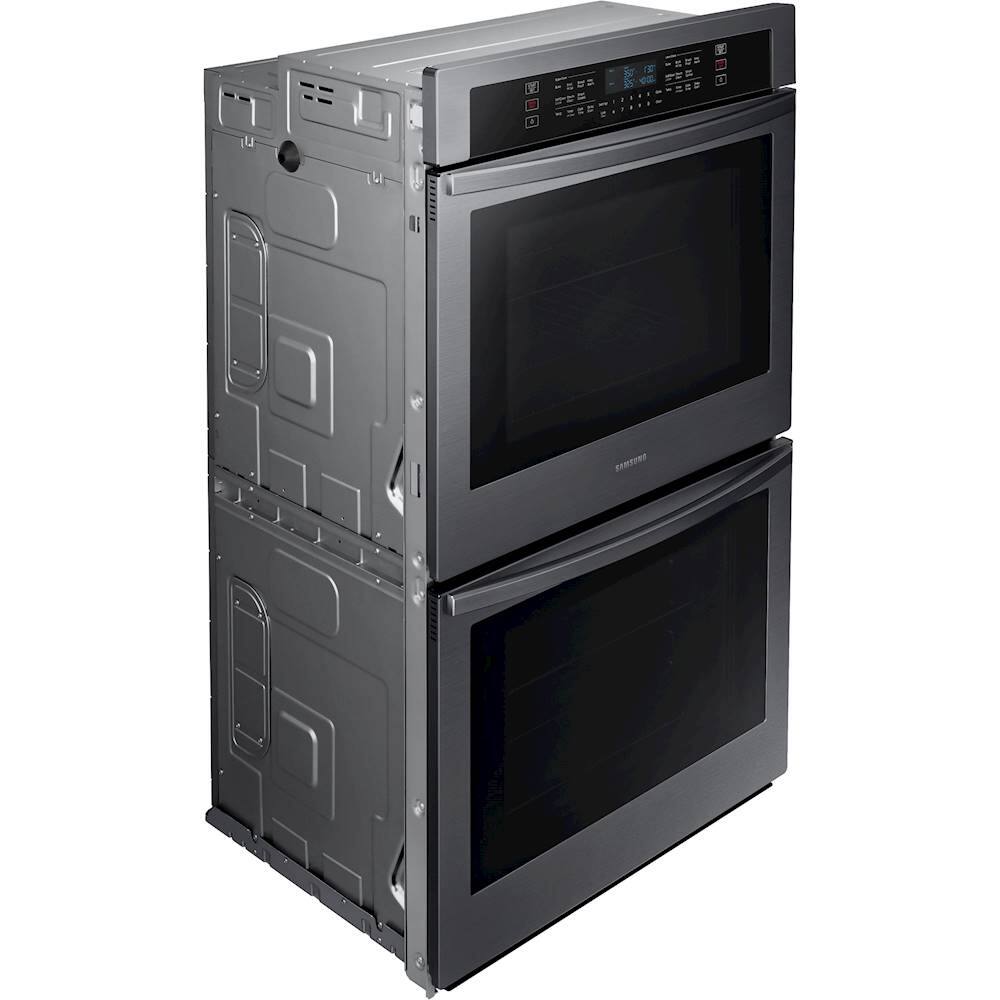 Angle. Samsung - 30" Built-In Double Wall Oven with WiFi - Black Stainless Steel.